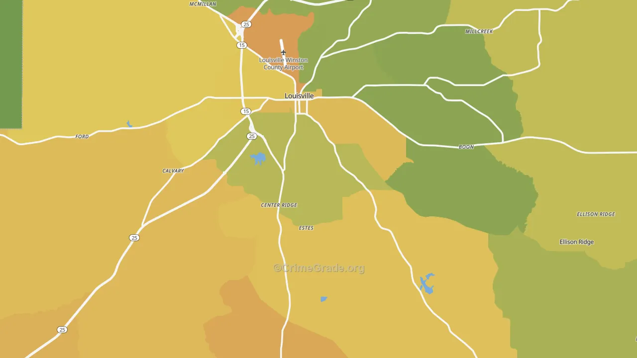 Winston County, MS Map of Vehicle Theft Rates