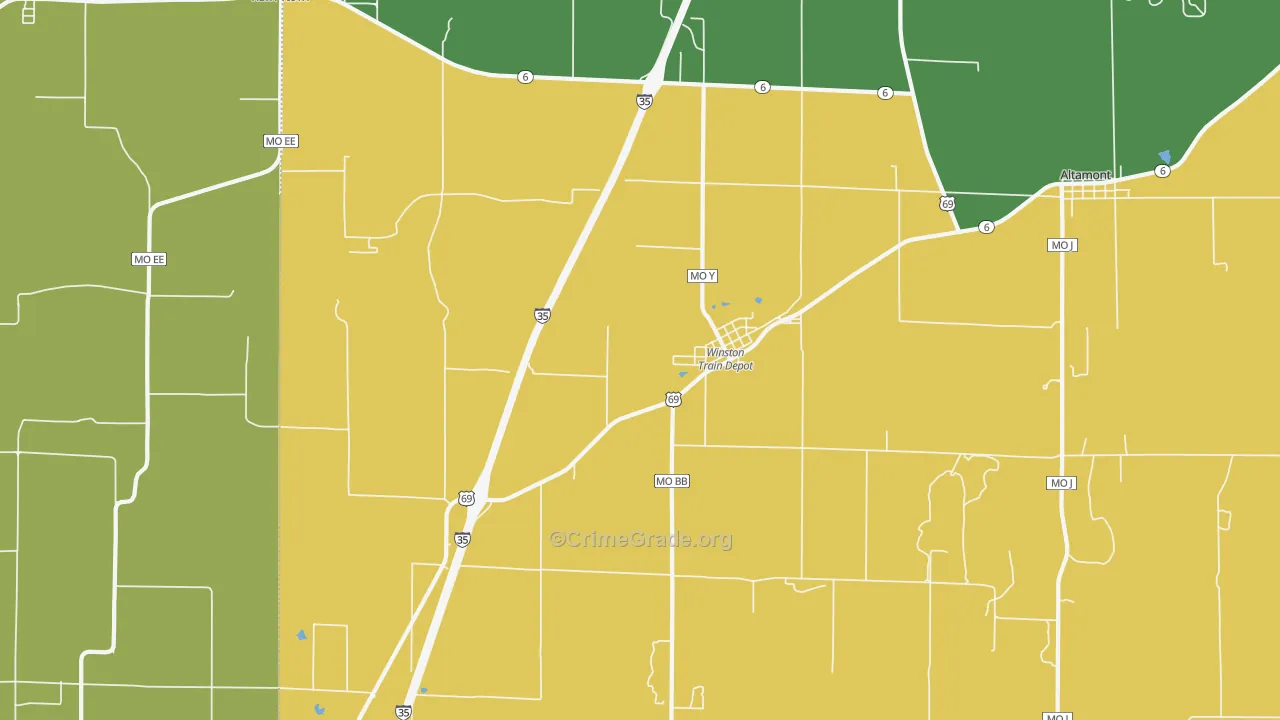 Winston, MO Map of Vehicle Theft Rates