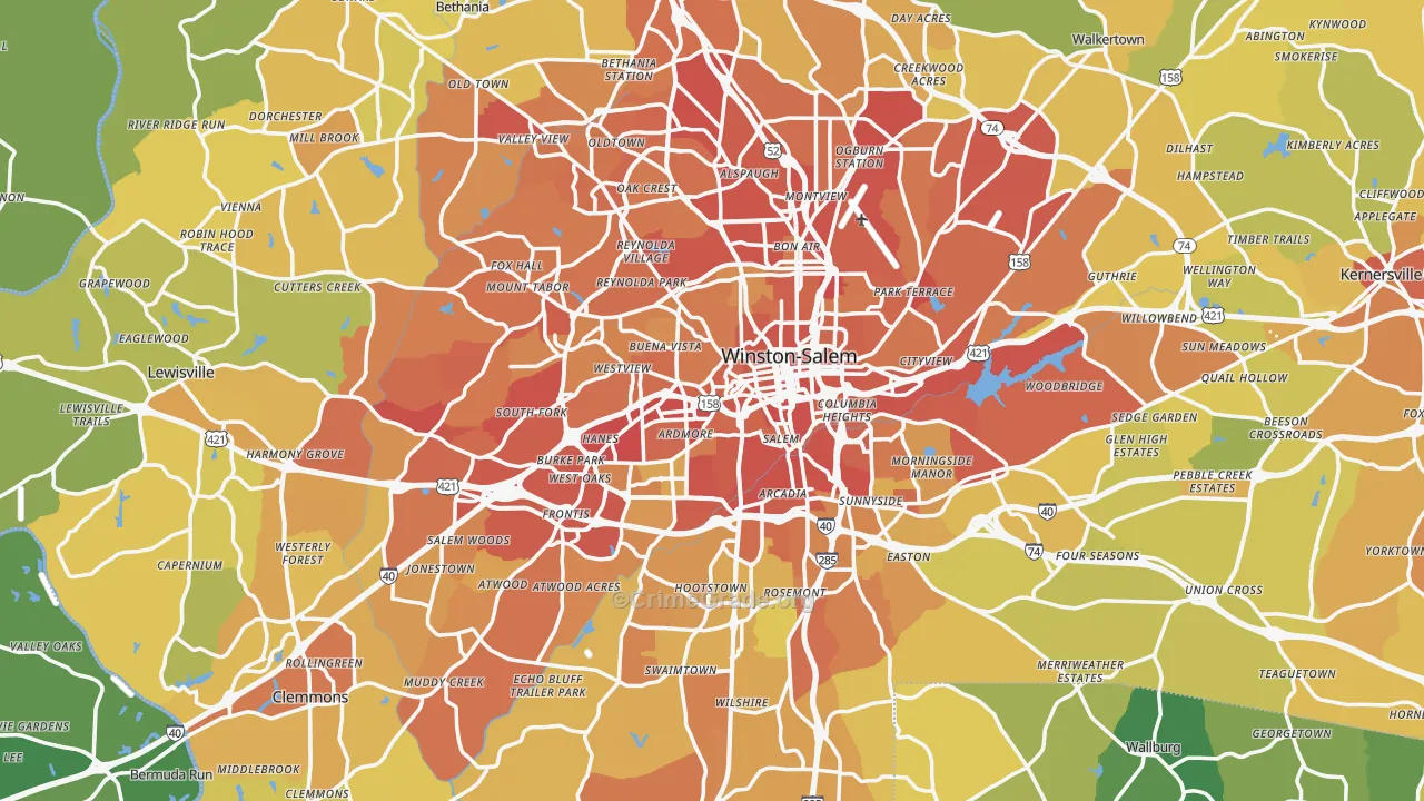 Winston-Salem, NC Map of Vehicle Theft Rates