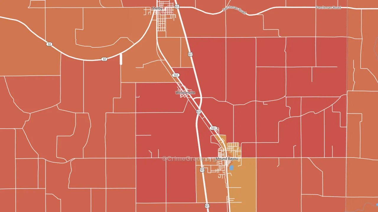 Winstonville, MS Map of Vehicle Theft Rates