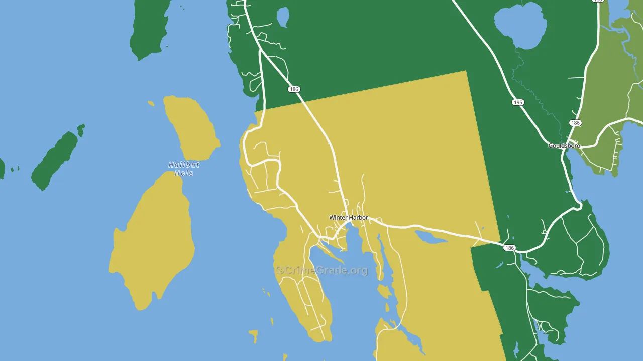 Winter Harbor, ME Map of Vehicle Theft Rates