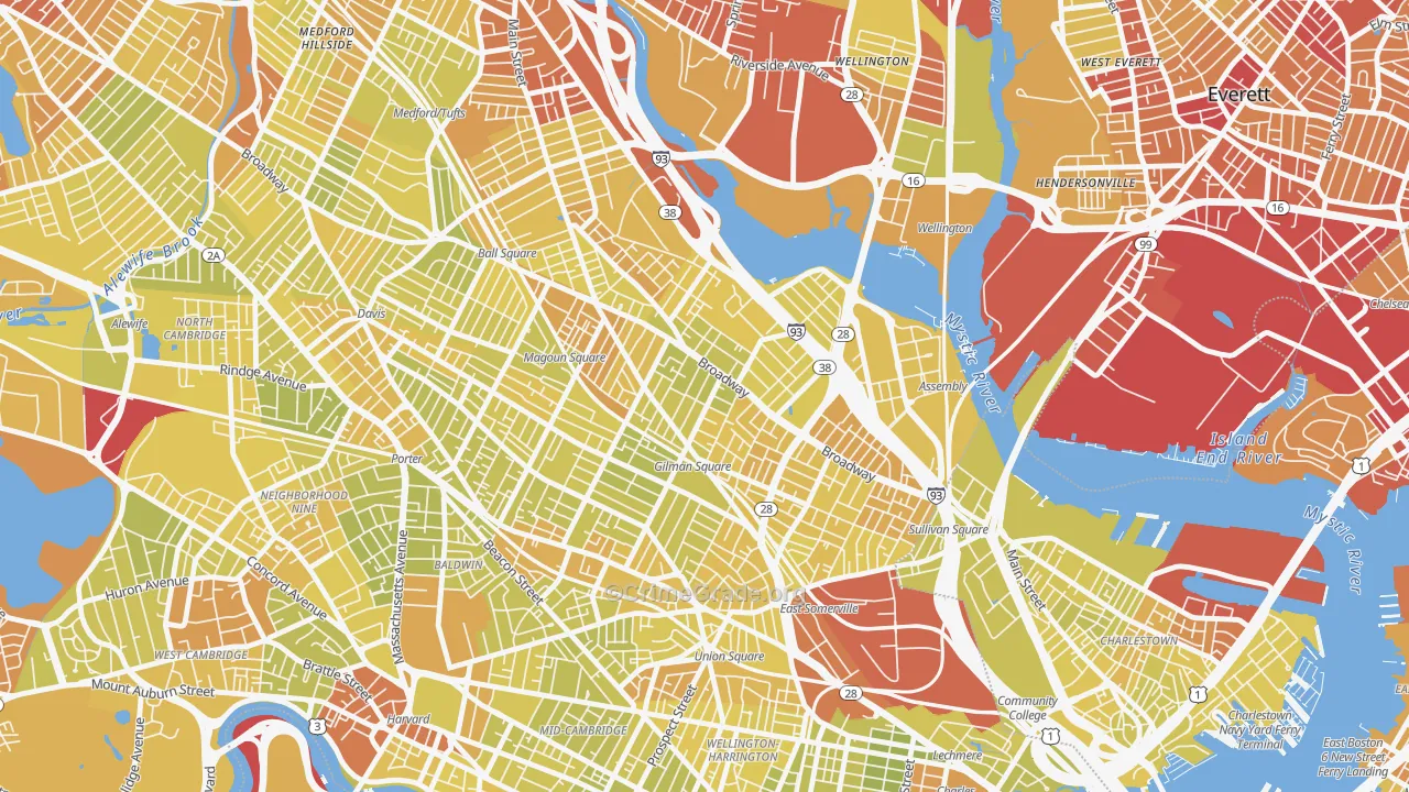 Winter Hill, Somerville, MA Map of Vehicle Theft Rates