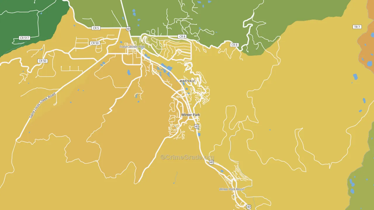 Winter Park, CO Map of Vehicle Theft Rates