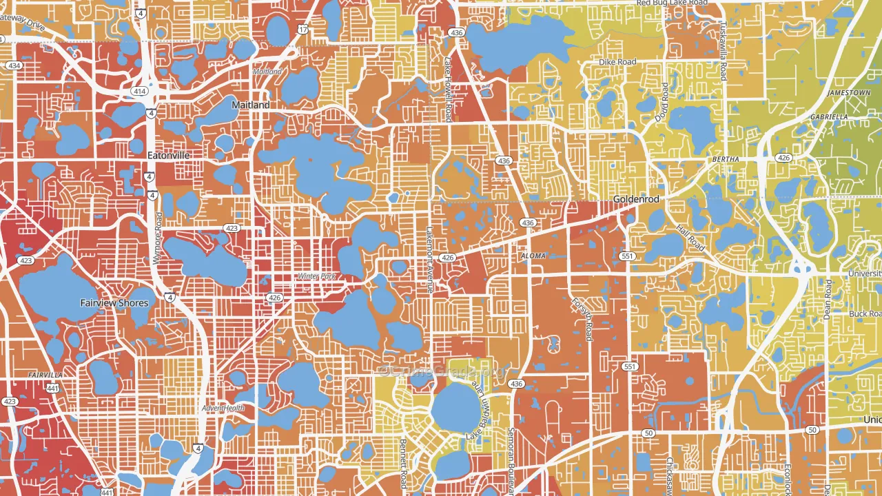 Winter Park, FL Map of Vehicle Theft Rates