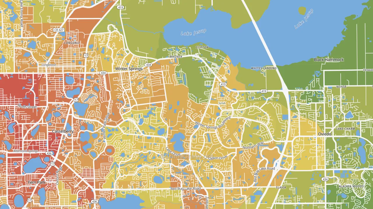 Winter Springs, FL Map of Vehicle Theft Rates