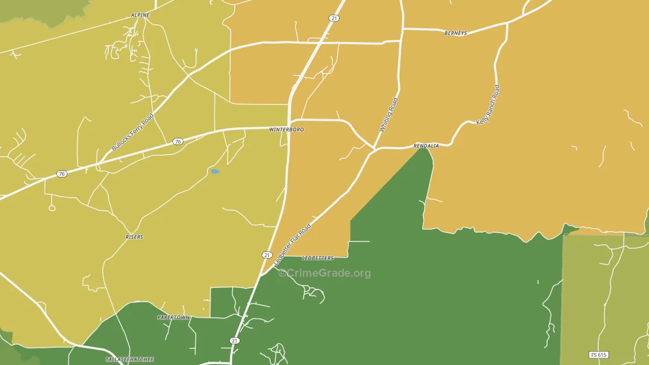 Winterboro, AL Map of Vehicle Theft Rates