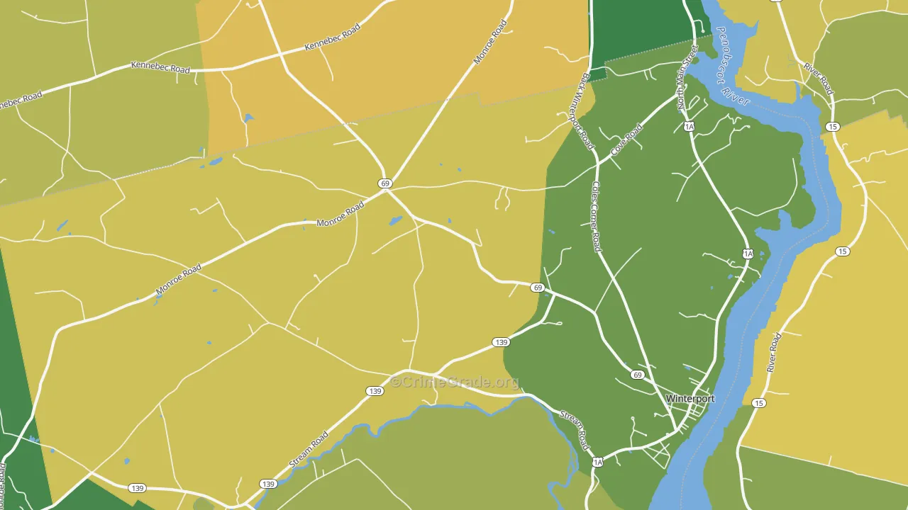 Winterport, ME Map of Vehicle Theft Rates