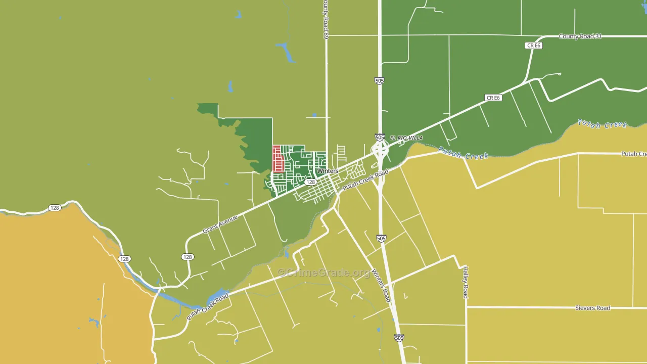 Winters, CA Map of Vehicle Theft Rates