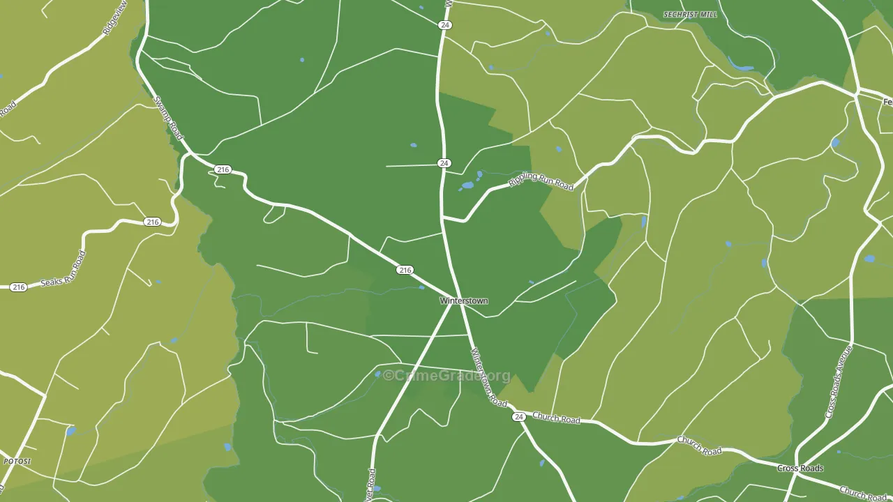 Winterstown, PA Map of Vehicle Theft Rates