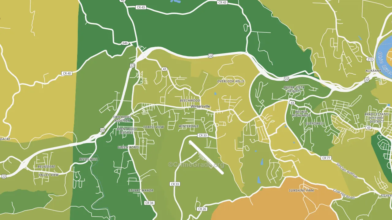 Wintersville, OH Map of Vehicle Theft Rates