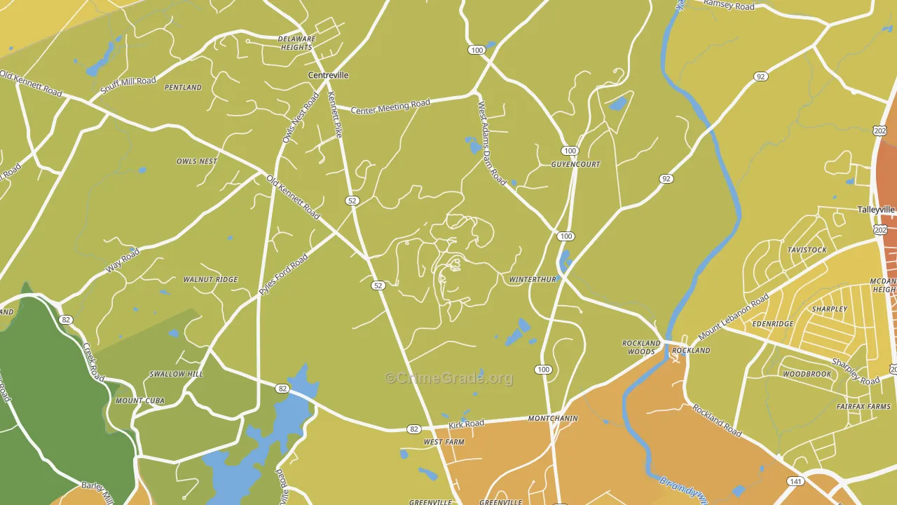 Winterthur, DE Map of Vehicle Theft Rates