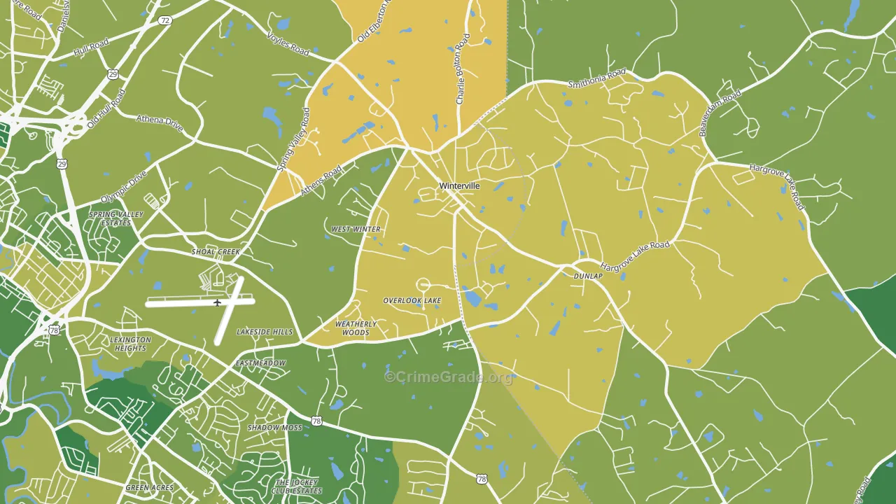 Winterville, GA Map of Vehicle Theft Rates