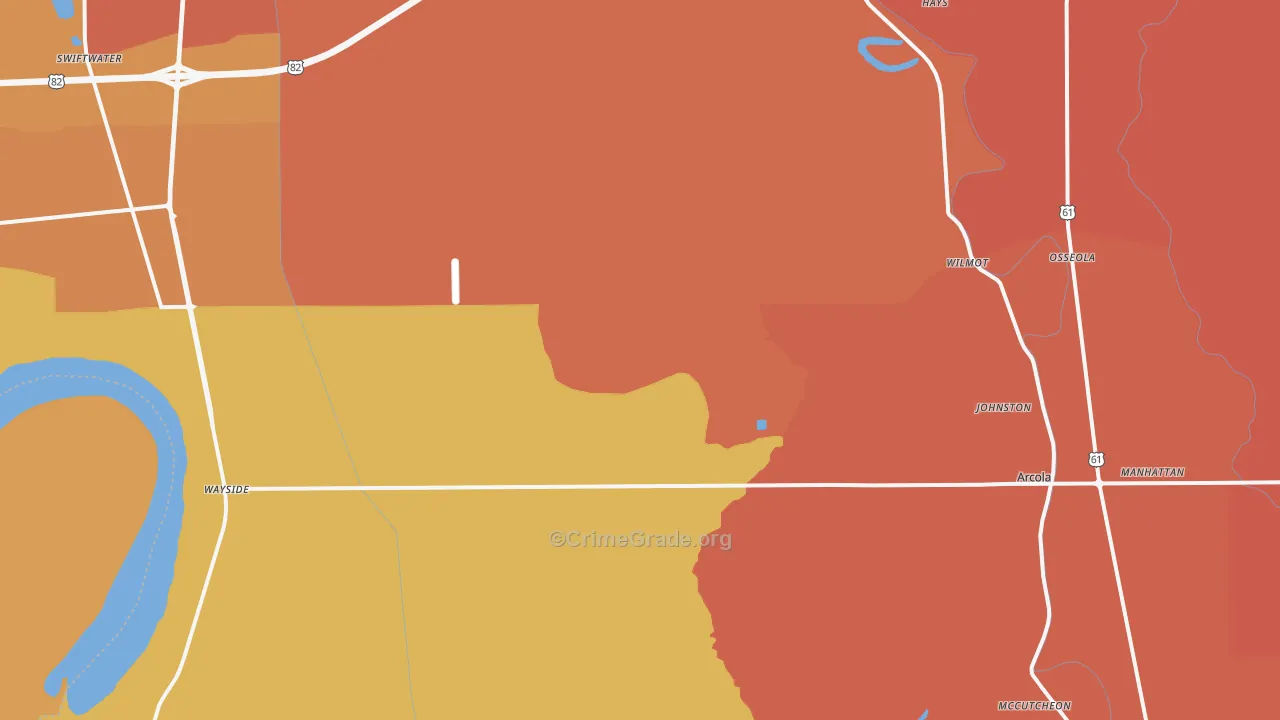 Winterville, MS Map of Vehicle Theft Rates