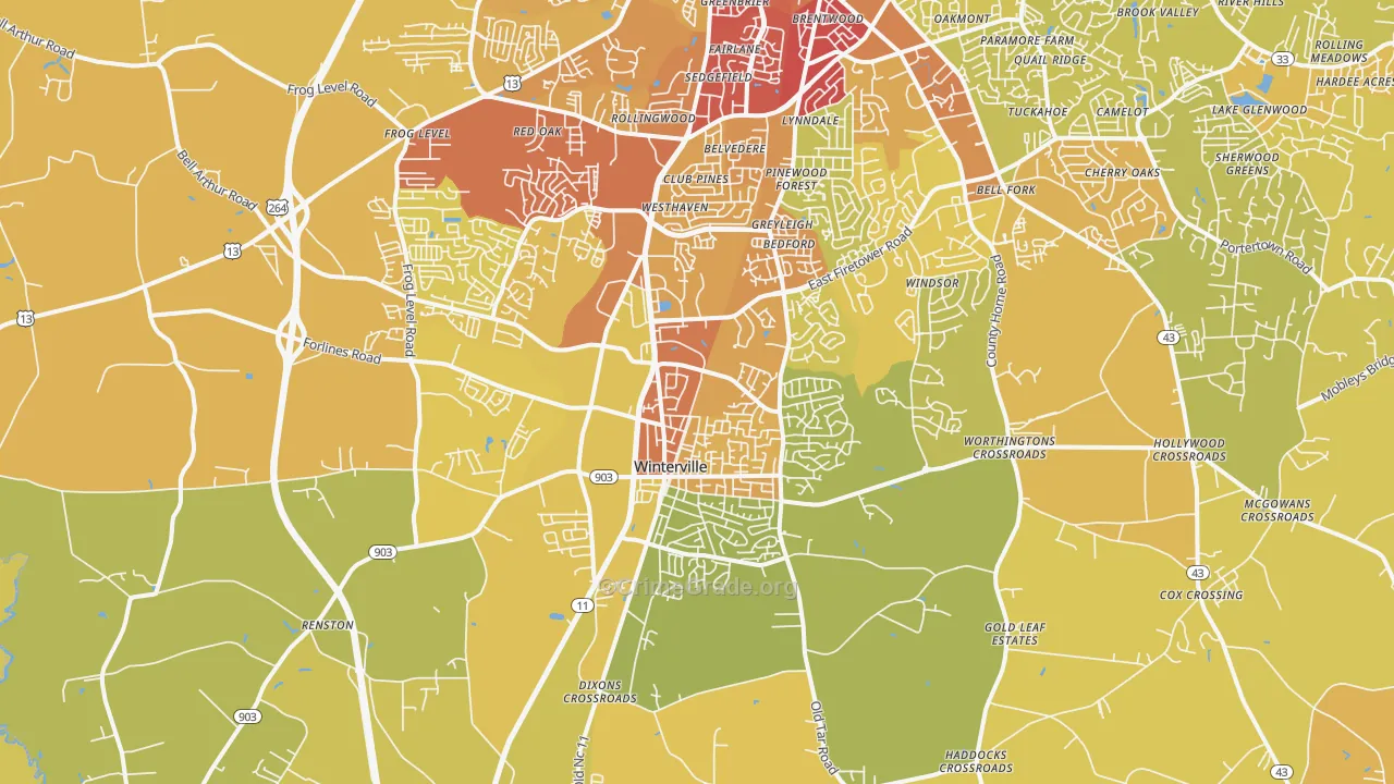 Winterville, NC Map of Vehicle Theft Rates