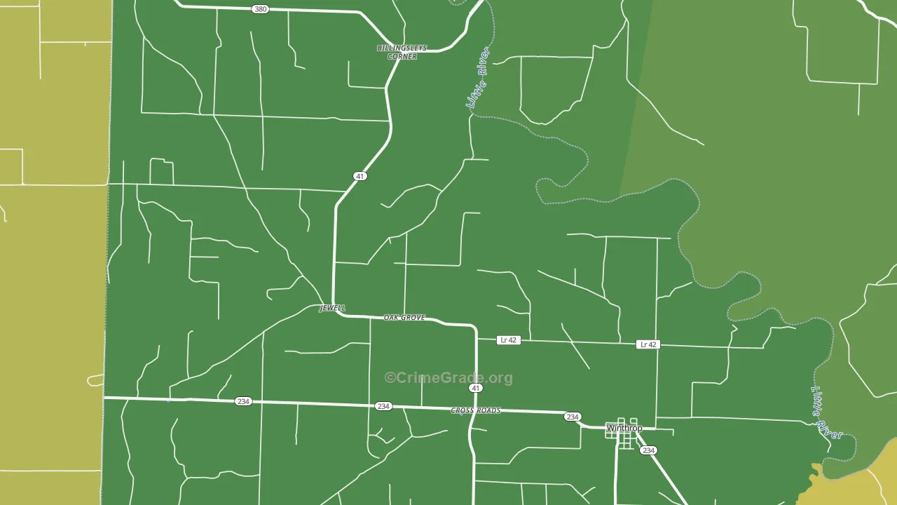 Winthrop, AR Map of Vehicle Theft Rates