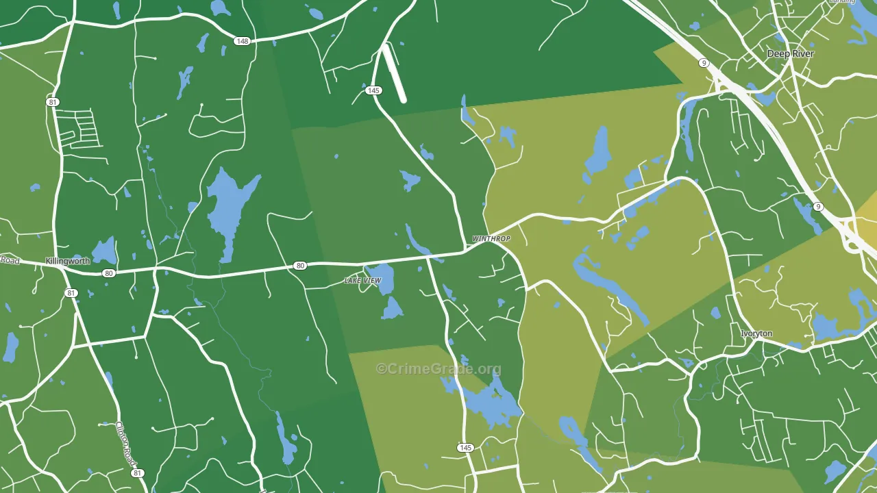 Winthrop, CT Map of Vehicle Theft Rates