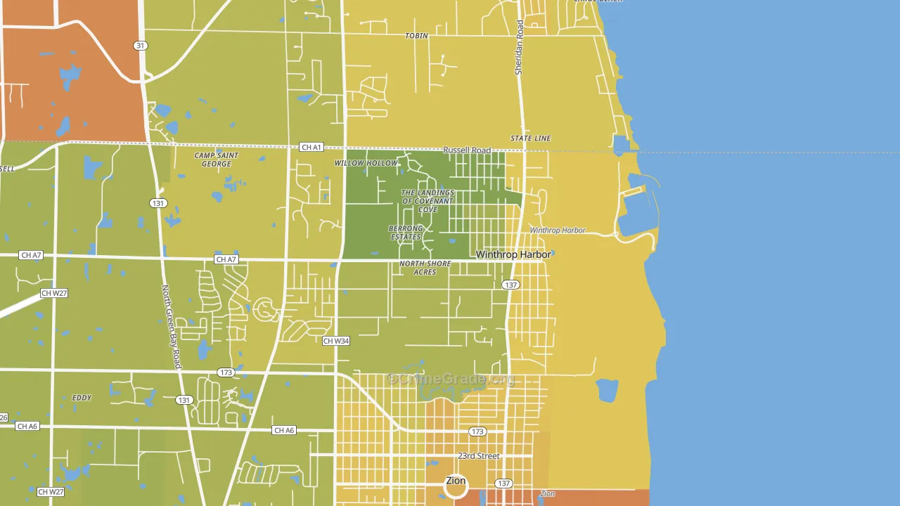 Winthrop Harbor, IL Map of Vehicle Theft Rates