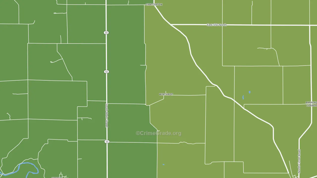 Winthrop, IN Map of Vehicle Theft Rates