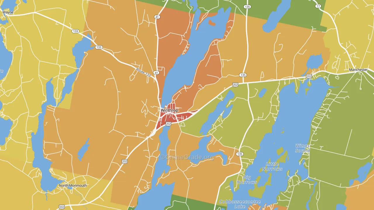 Winthrop, ME Map of Vehicle Theft Rates