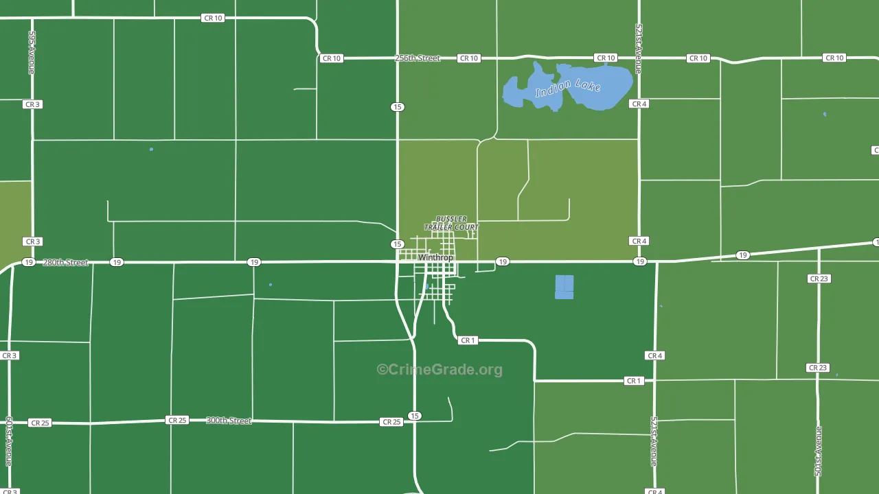 Winthrop, MN Map of Vehicle Theft Rates