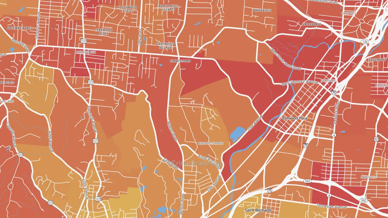 Winton Hills, Cincinnati, OH Map of Vehicle Theft Rates