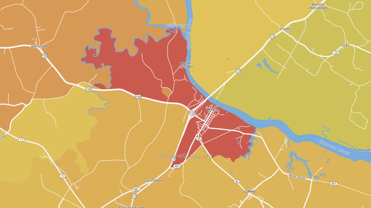 Winton, NC Map of Vehicle Theft Rates