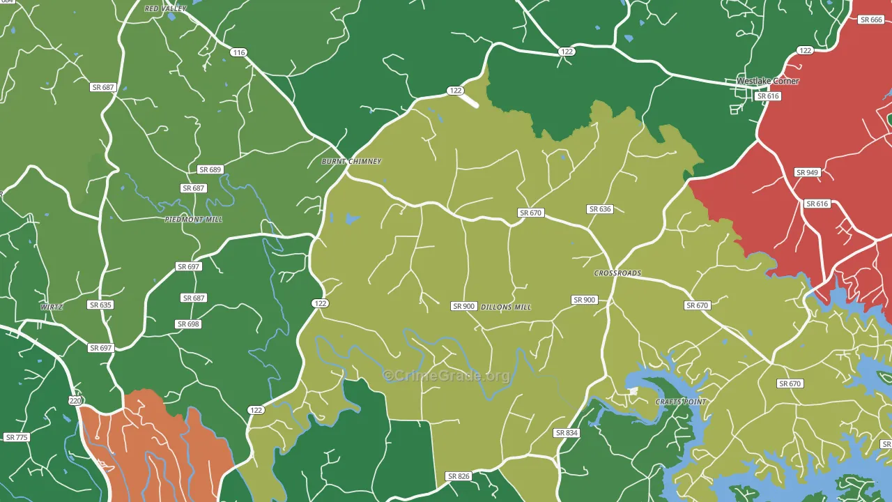 Wirtz, VA Map of Vehicle Theft Rates