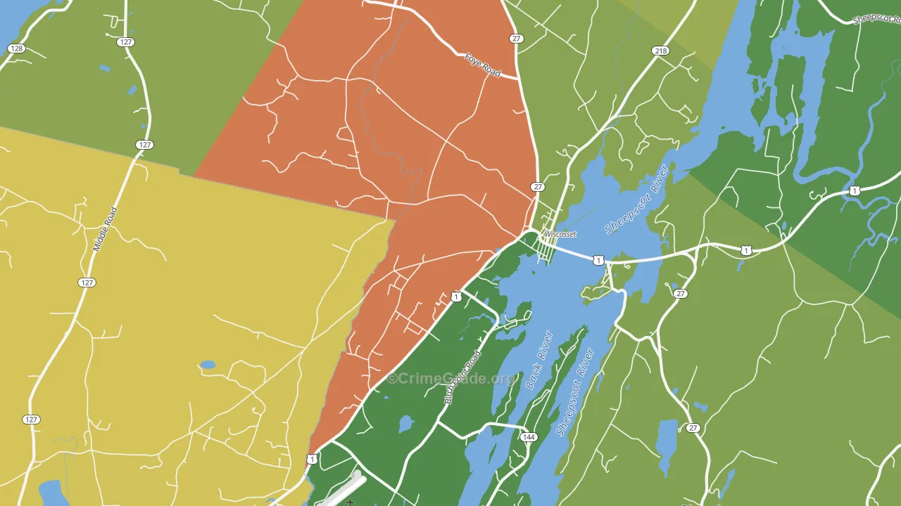 Wiscasset, ME Map of Vehicle Theft Rates