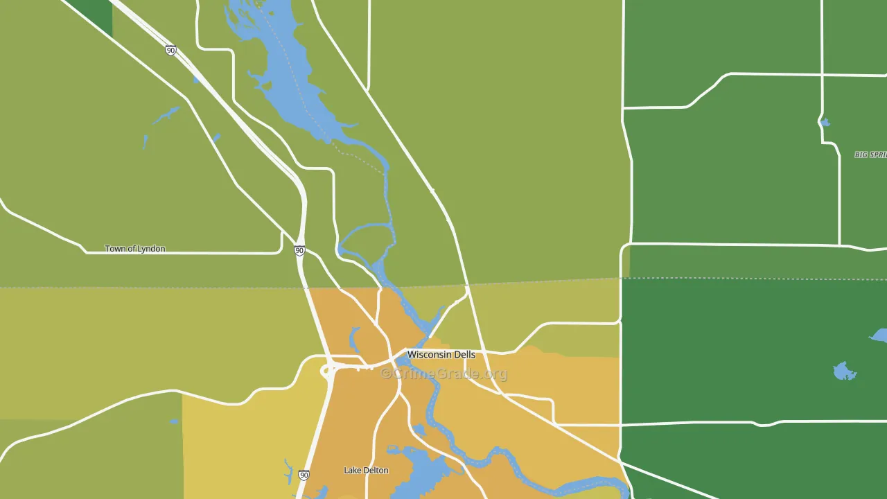 Wisconsin Dells, WI Map of Vehicle Theft Rates