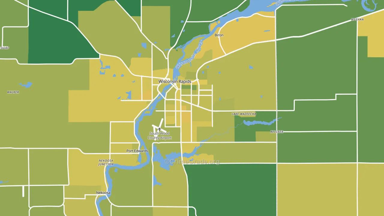 Wisconsin Rapids, WI Map of Vehicle Theft Rates