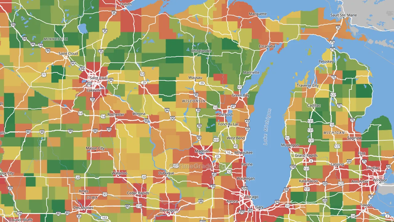 Wisconsin Map of Vehicle Theft Rates