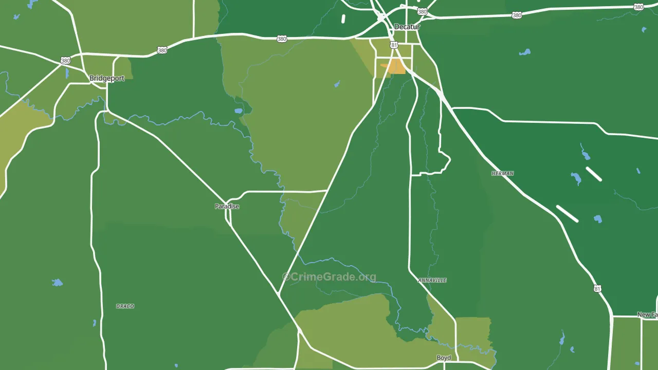 Wise County, TX Map of Vehicle Theft Rates