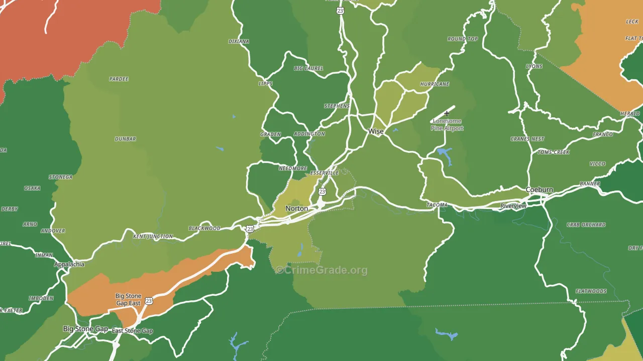 Wise County, VA Map of Vehicle Theft Rates