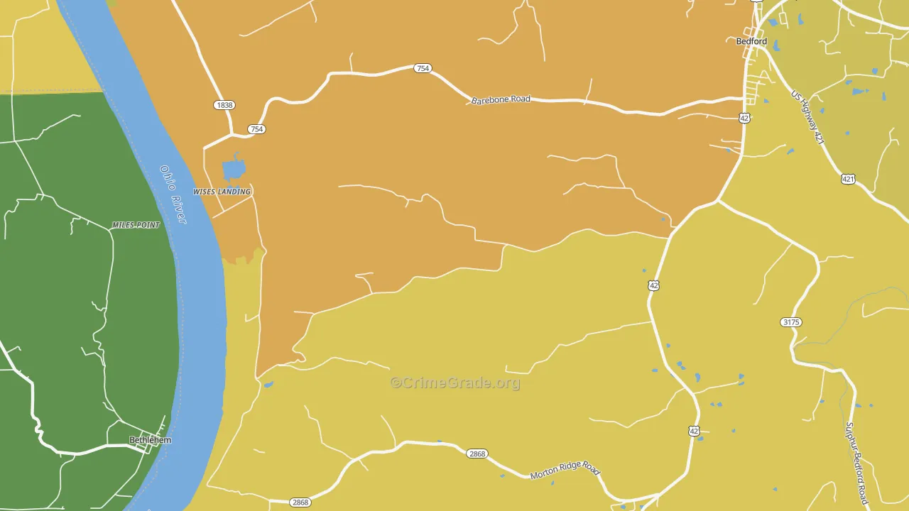Wises Landing, KY Map of Vehicle Theft Rates