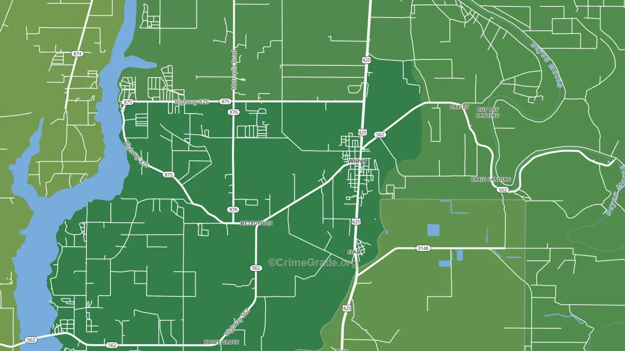 Wisner, LA Map of Vehicle Theft Rates