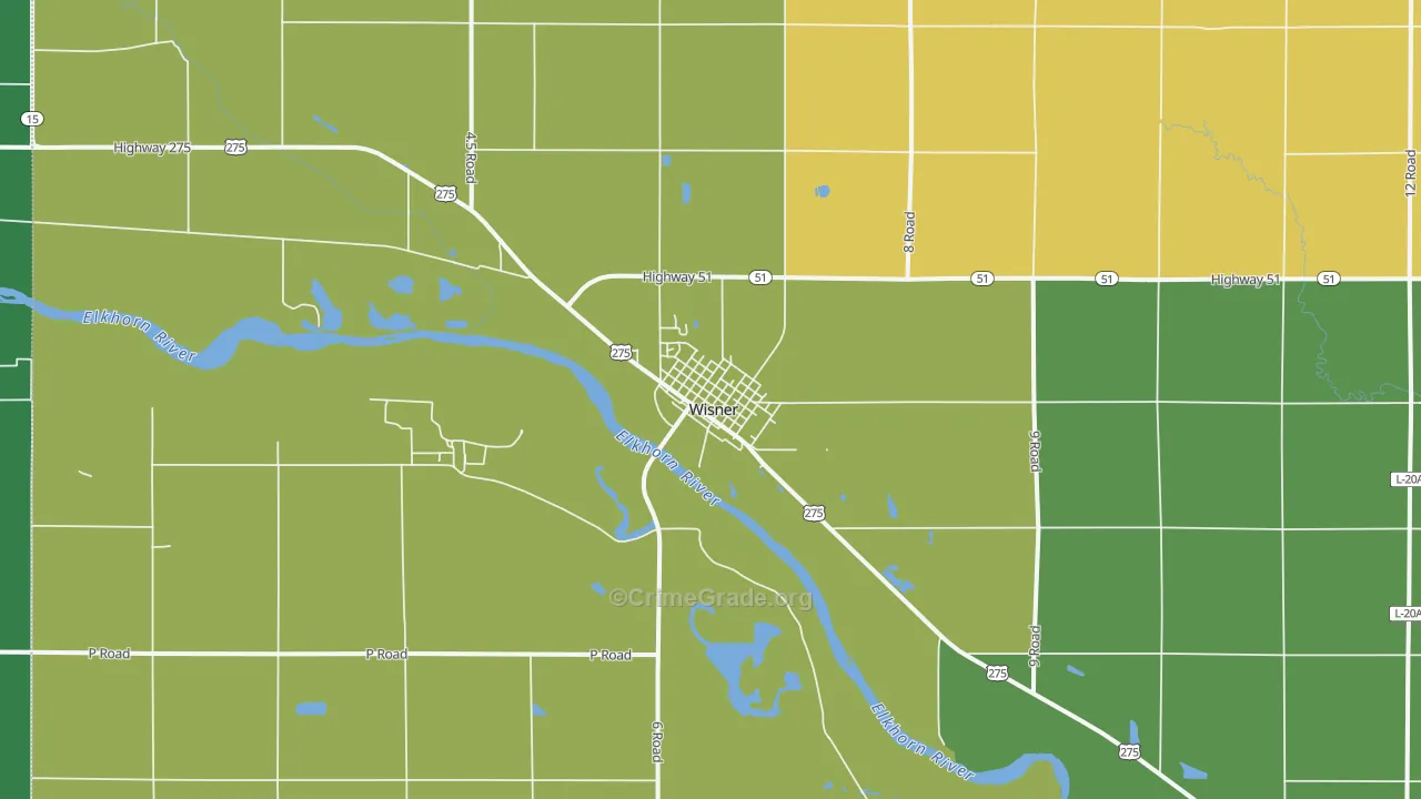 Wisner, NE Map of Vehicle Theft Rates