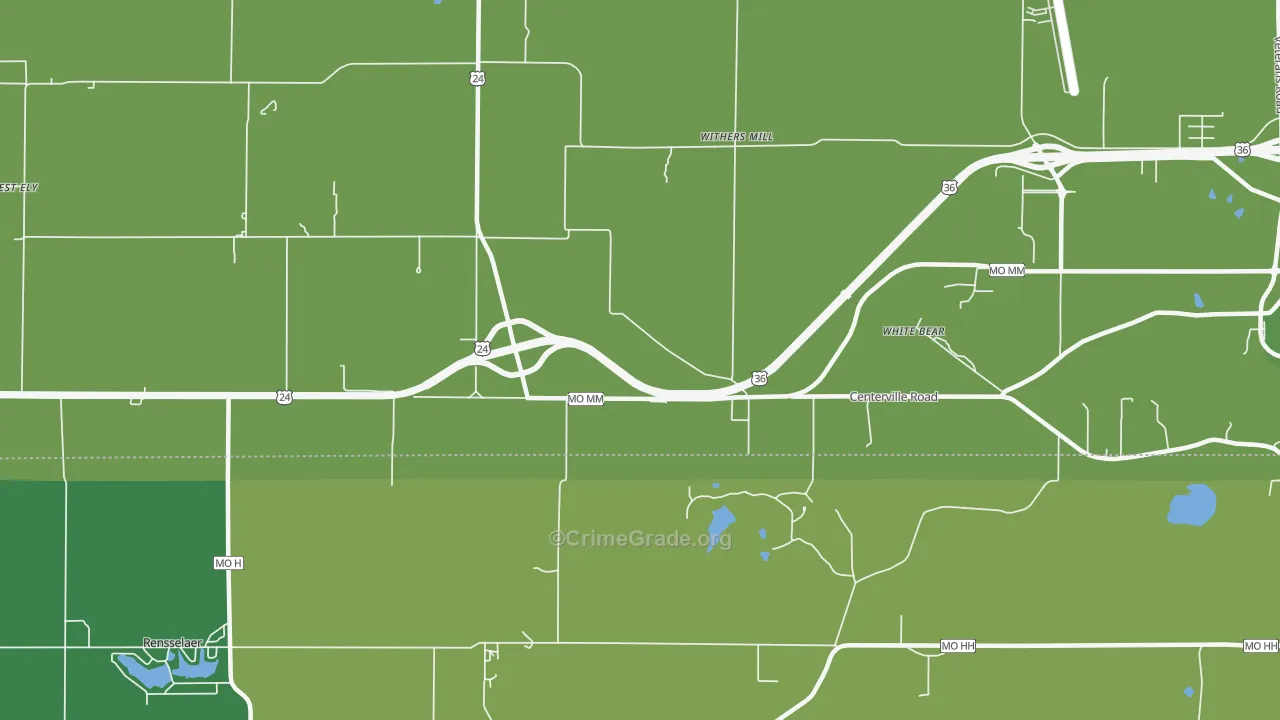 Withers Mill, MO Map of Vehicle Theft Rates