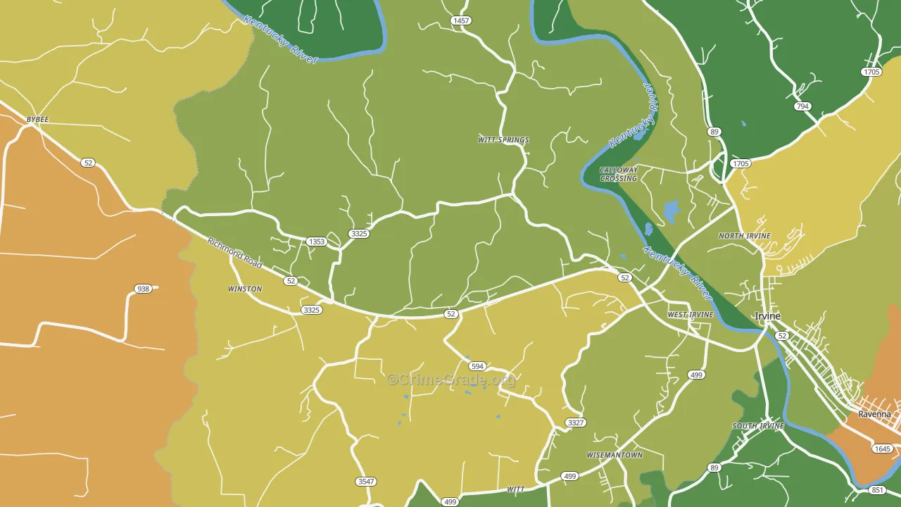 Witt Springs, KY Map of Vehicle Theft Rates