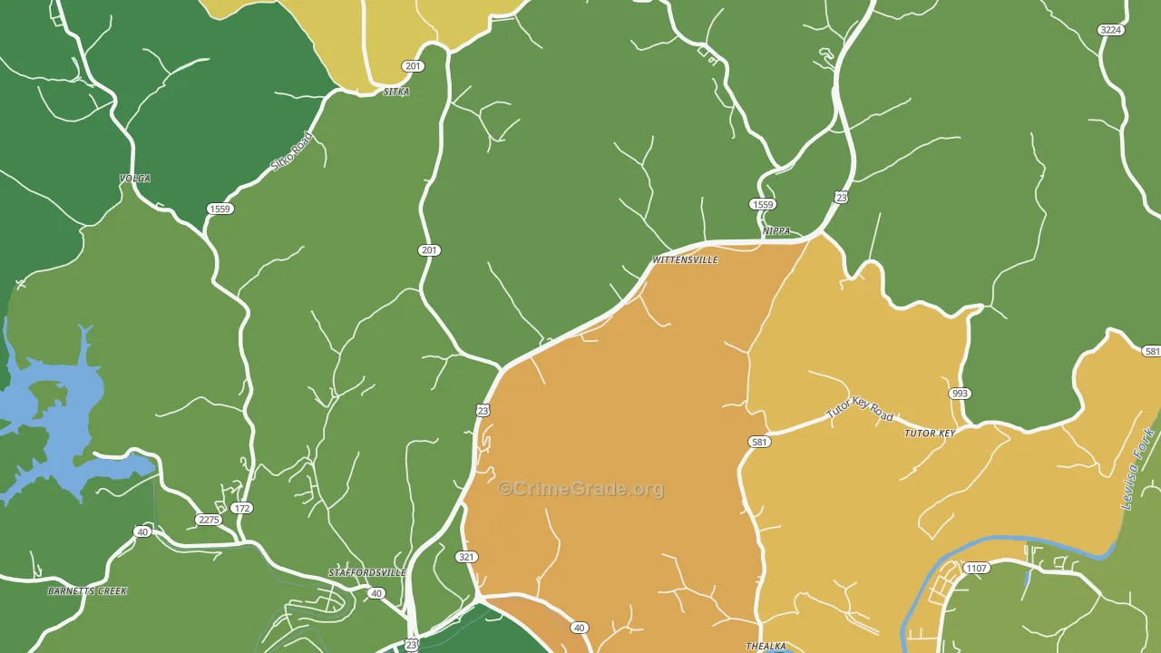 Wittensville, KY Map of Vehicle Theft Rates