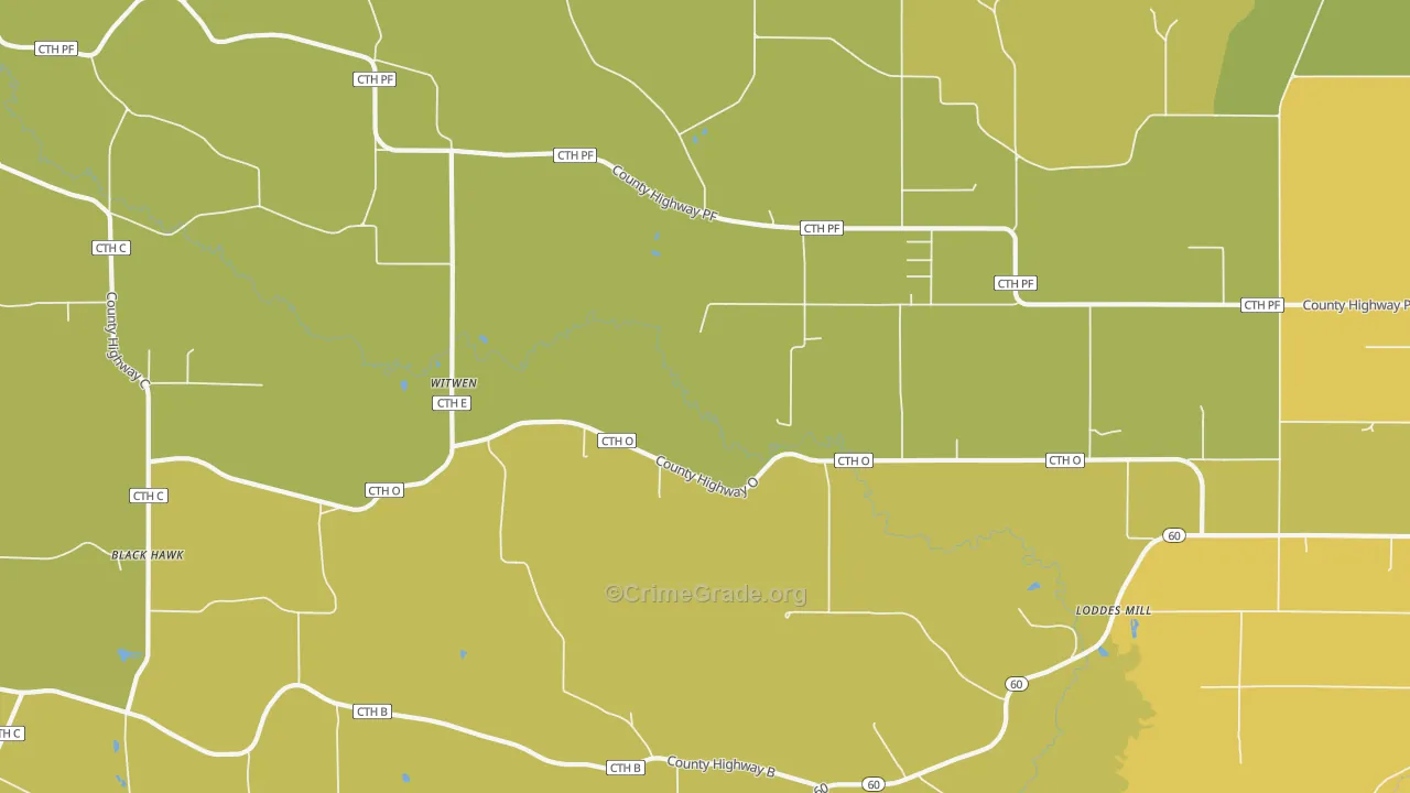Witwen, WI Map of Vehicle Theft Rates
