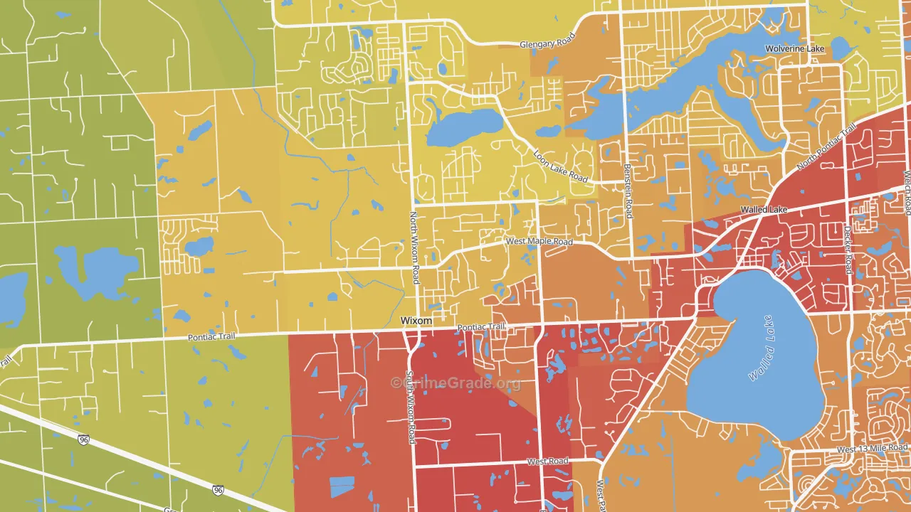 Wixom, MI Map of Vehicle Theft Rates