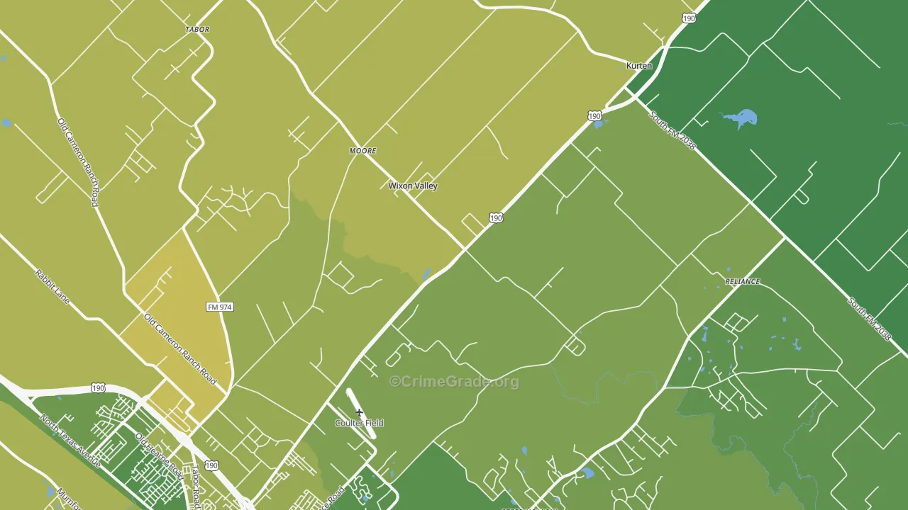 Wixon Valley, TX Map of Vehicle Theft Rates