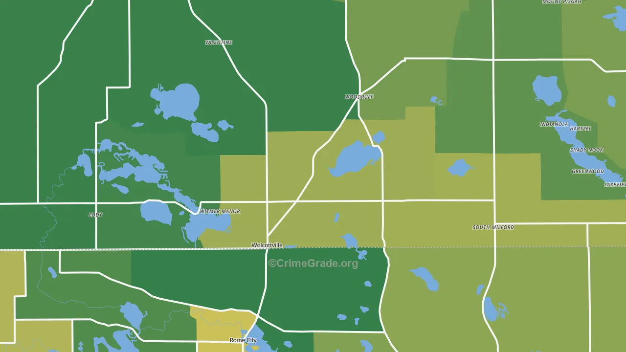 Wolcottville, IN Map of Vehicle Theft Rates