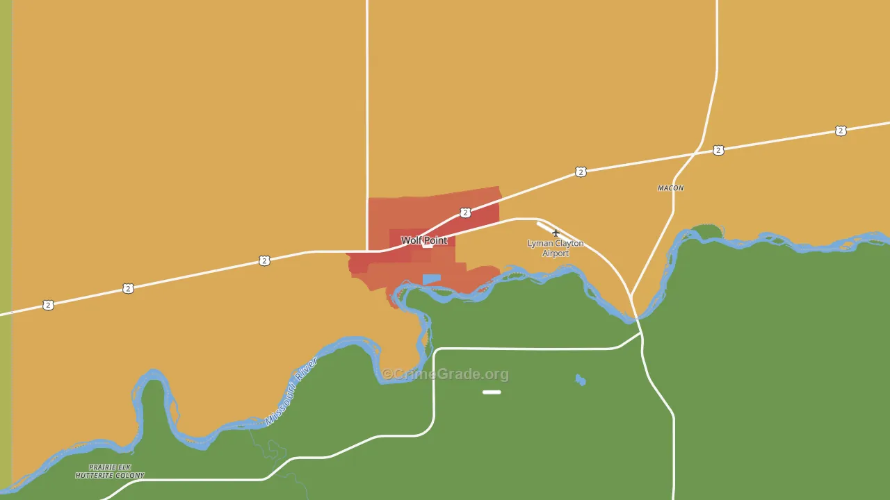 Wolf Point, MT Map of Vehicle Theft Rates