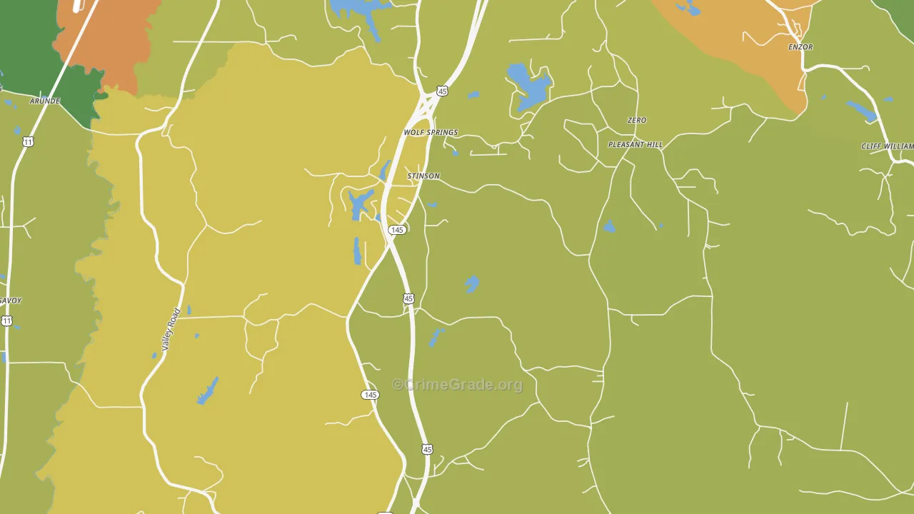 Wolf Springs, MS Map of Vehicle Theft Rates