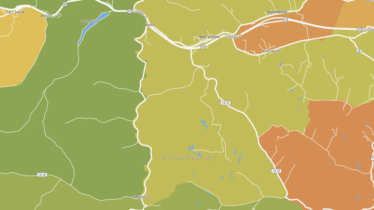 Wolf Summit, WV Map of Vehicle Theft Rates