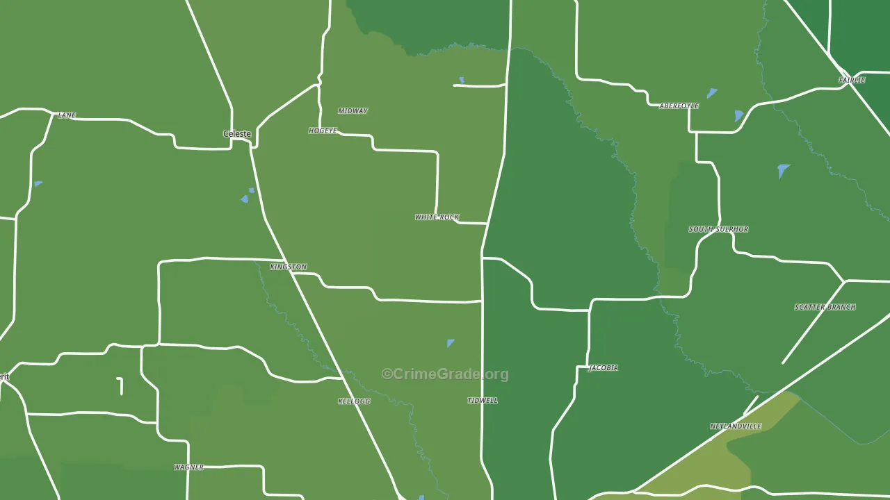 Wolfe City, TX Map of Vehicle Theft Rates