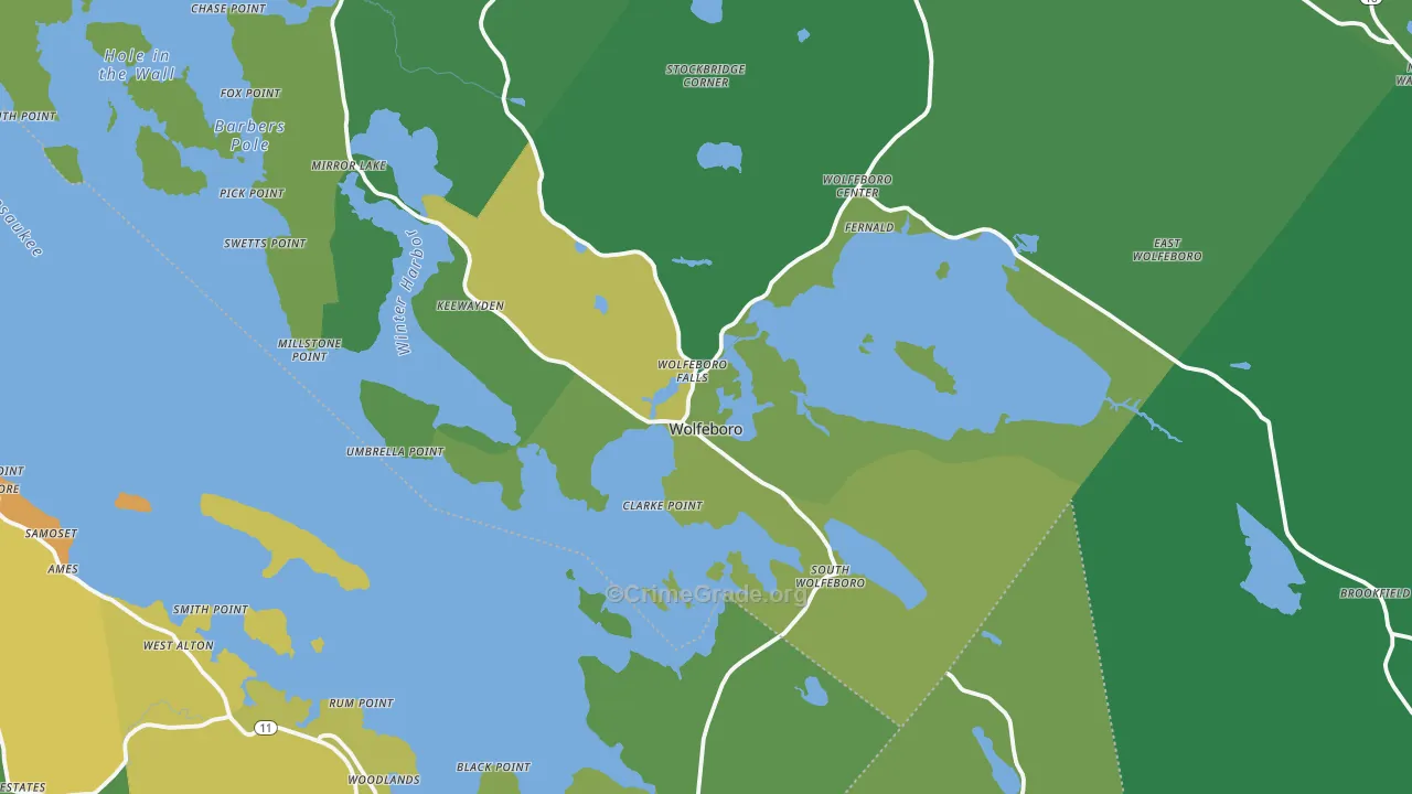 Wolfeboro Falls, NH Map of Vehicle Theft Rates