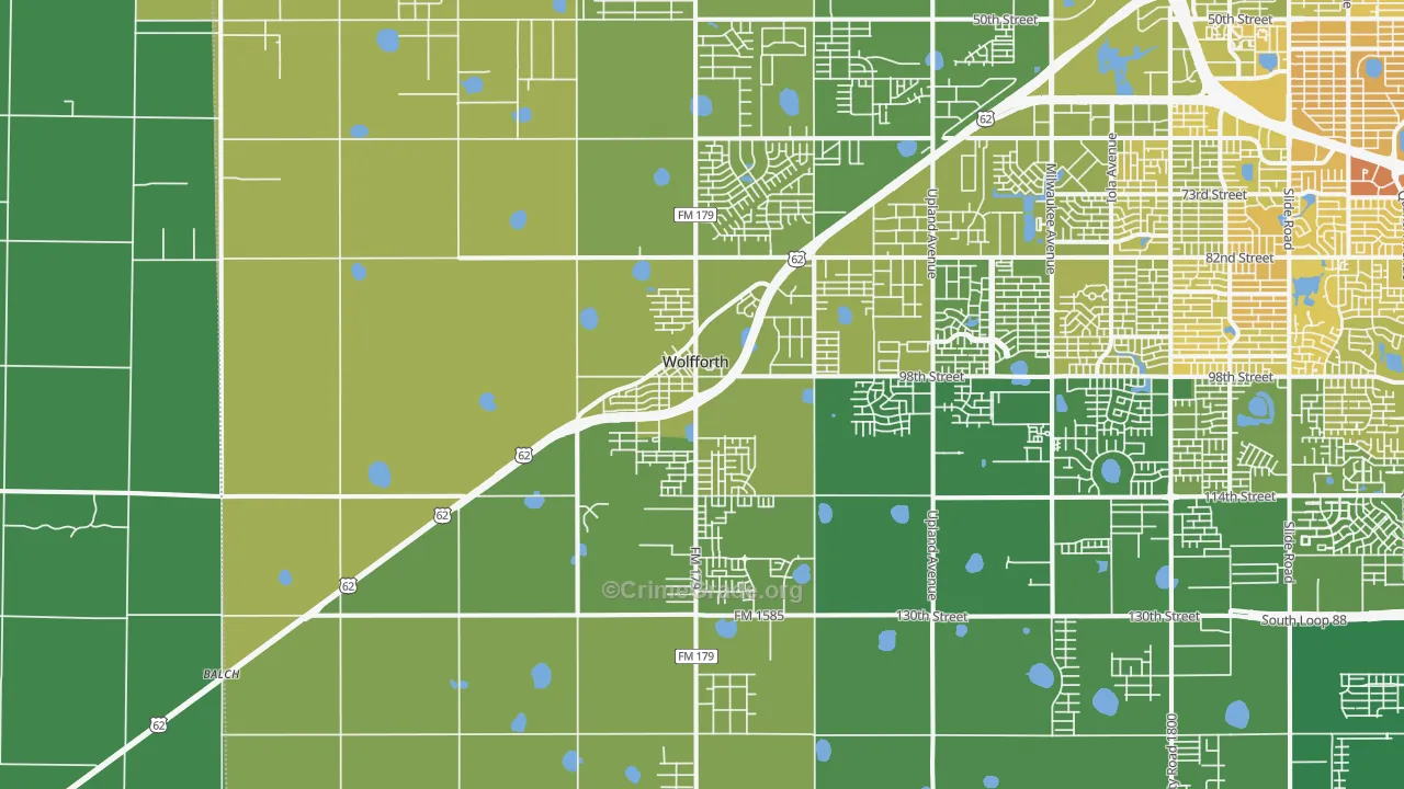 Wolfforth, TX Map of Vehicle Theft Rates