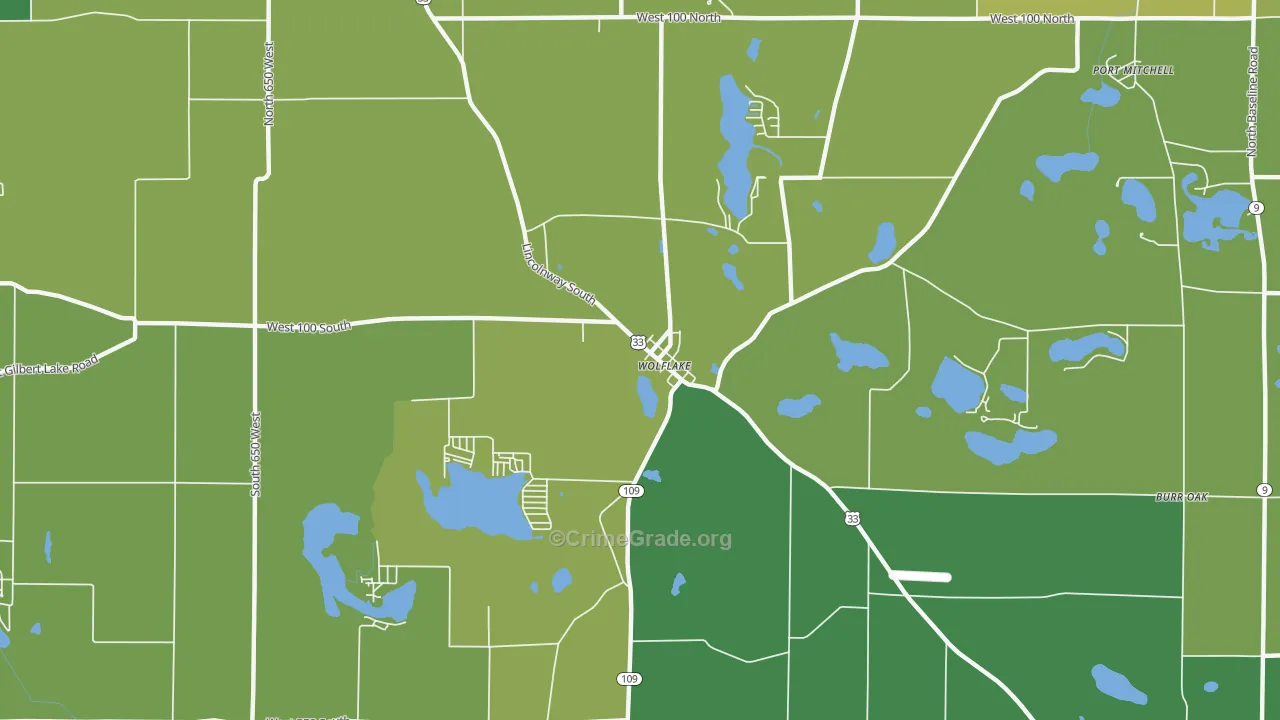 Wolflake, IN Map of Vehicle Theft Rates